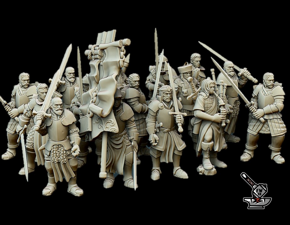 10 chevaliers de la quête à pied avec état-major