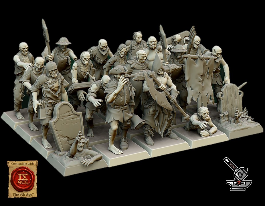 10 zombies avec socles "cimetière" ronds – Image 2