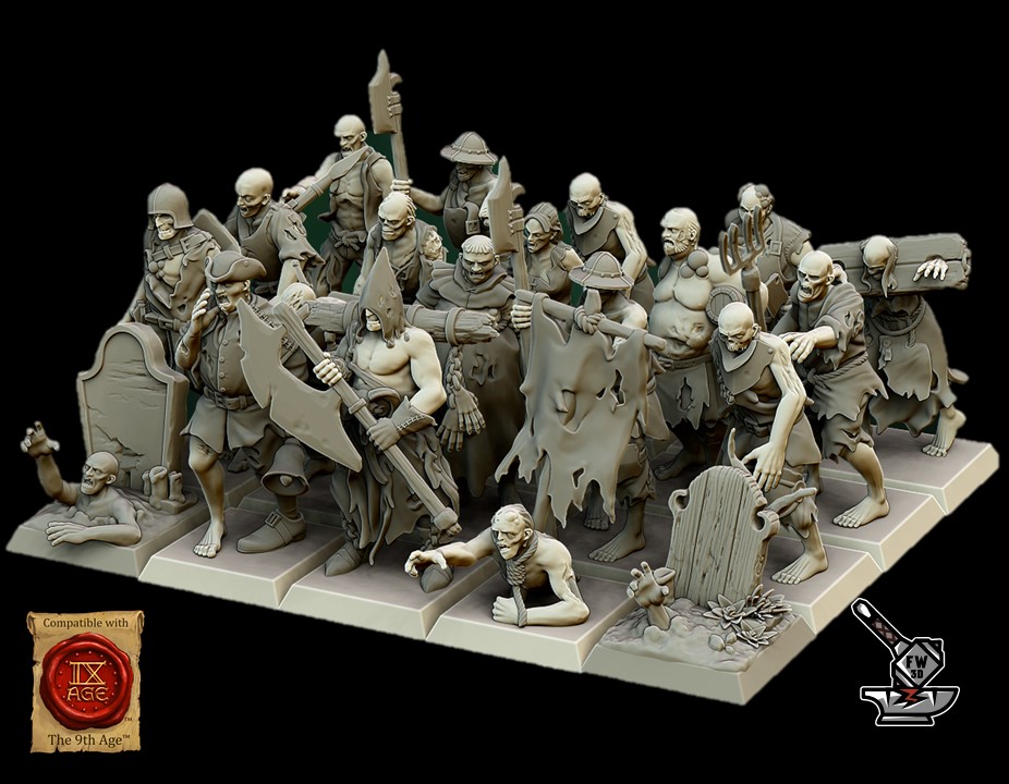 10 zombies avec socles "cimetière" ronds