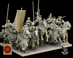 5 chevaliers du Graal montés avec état-major