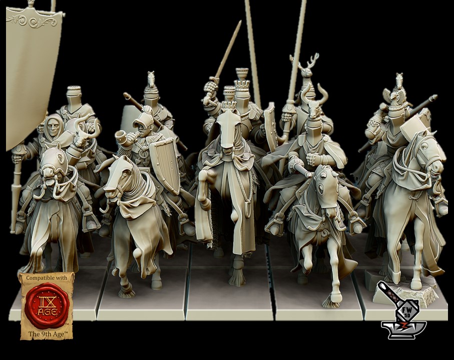 5 mounted Grail knights with staff - Image 3