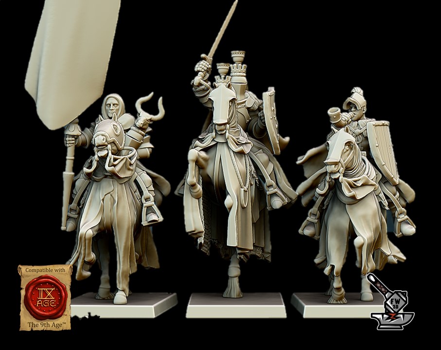 5 mounted Grail knights with staff - Image 4