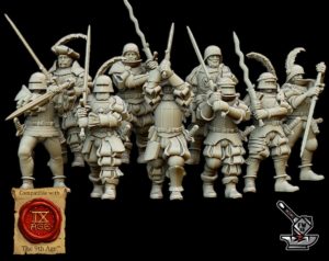 10 chevaliers lourds de l'Empire à pied avec état-major complet ( SUNLAND THE LANDSKNECHTS OF SOLTAU)