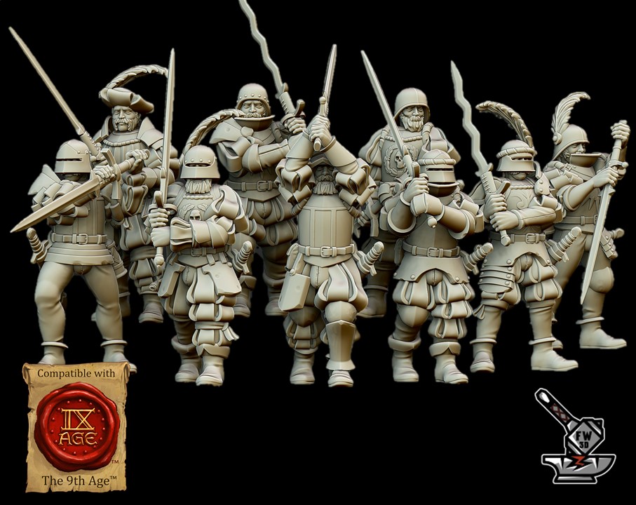 10 chevaliers lourds de l'Empire à pied avec état-major complet ( SUNLAND THE LANDSKNECHTS OF SOLTAU)