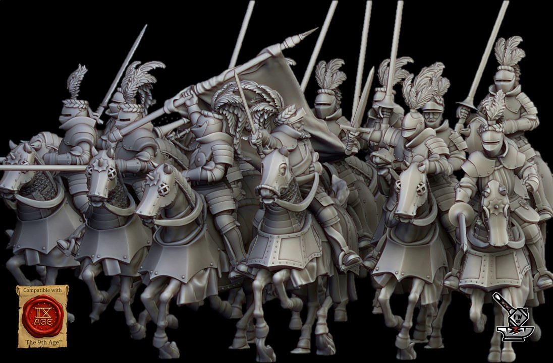 5 chevaliers impériaux montés de l'Empire avec épées avec état-major complet ( SUNLAND)