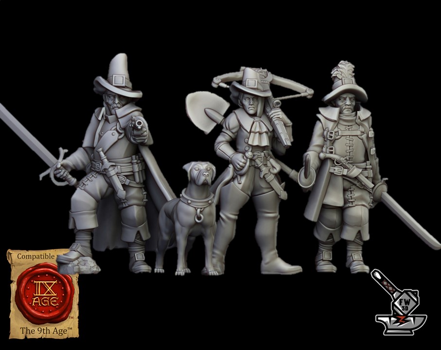 3 witch hunters with war dog