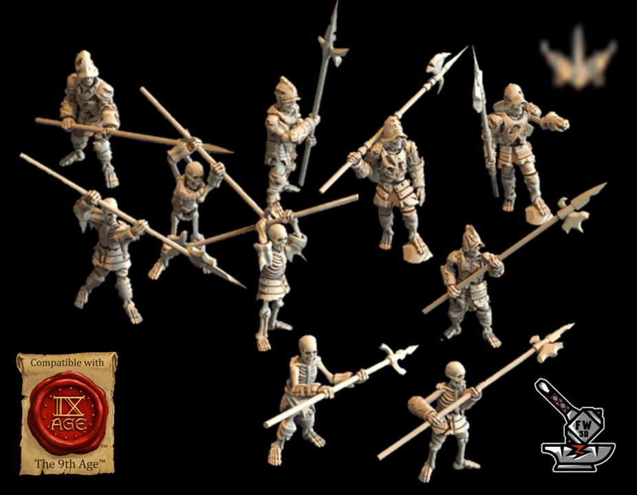 10 Conquistadors squelettes avec hallebardes