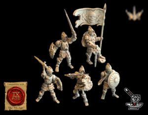 5 Conquistadors squelettes avec bannière