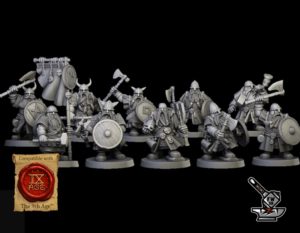 10 guerriers Nains d'Ymir avec armes de base, boucliers et EMC