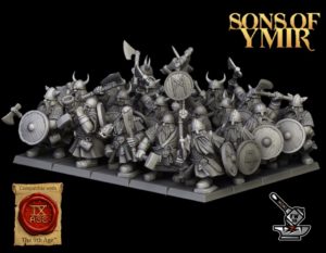 10 guerriers Nains d'Ymir avec haches à deux mains et EMC