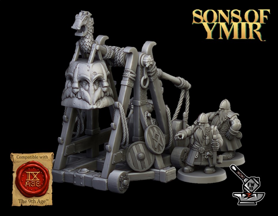 Dwarven catapult with its servants