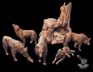 5 loups avec leur tanière