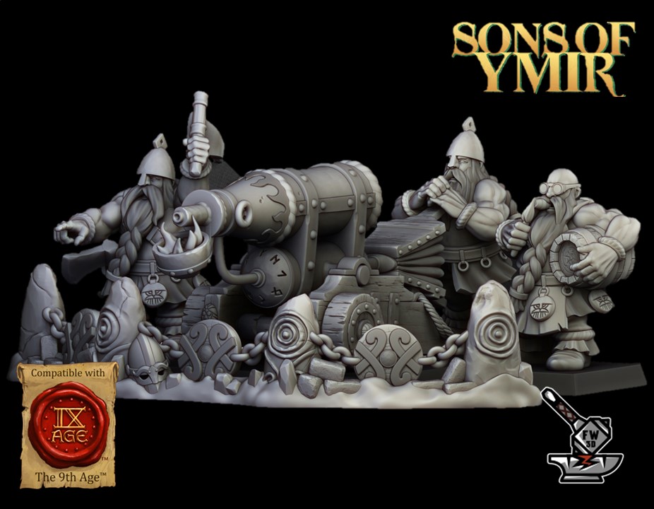 Canon à flammes des Nains d'Ymir avec ses servants