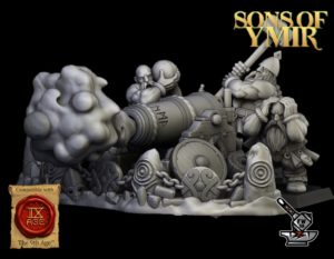 Canon des Nains d'Ymir avec fumée et ses servants