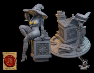 Merlin l'enchanteresse seins nus avec socle scénique