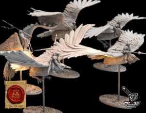 5 chevaucheurs de faucons géants de Hellesburne avec lances