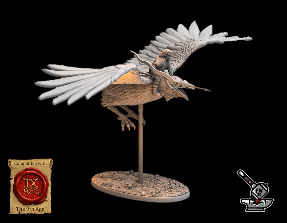 5 giant Hellesburne falcon riders with bows - Image 2