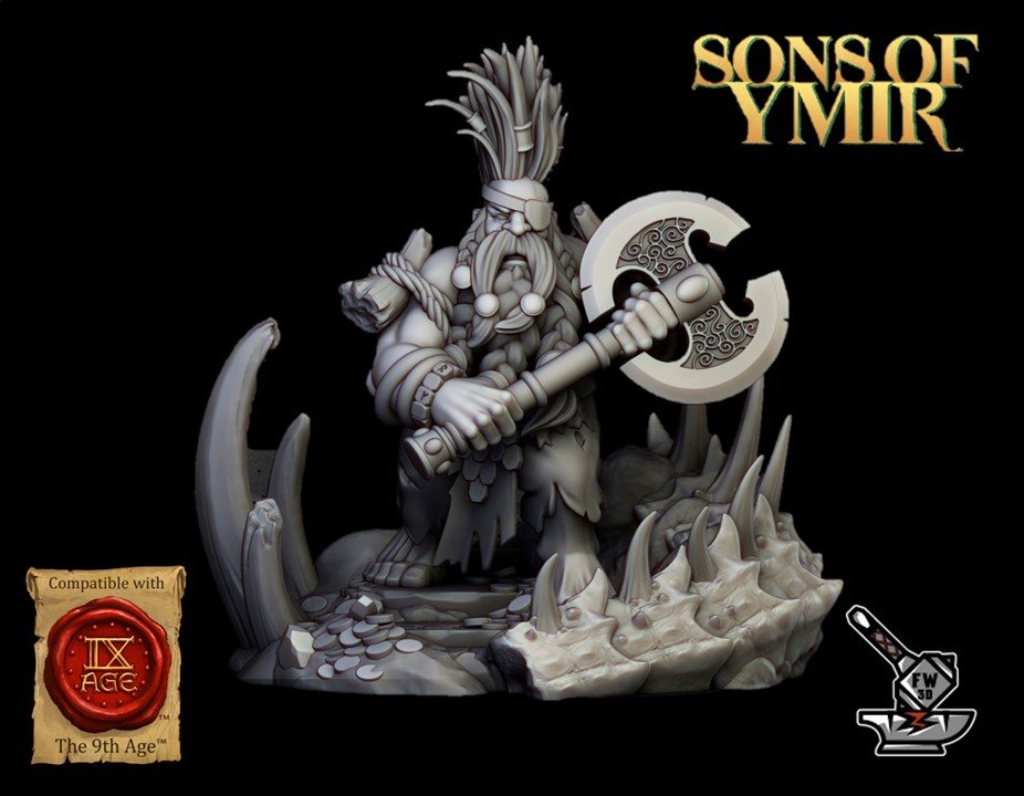 Tueur de dragon des Nains d'Ymir avec socle scénique