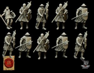 10 pélerins du graal avec hallebardes