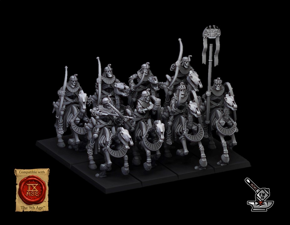 10 archers cavaliers squelettes des nécropoles avec boucliers et EMC
