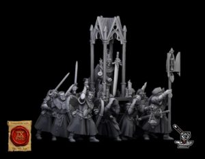 6 pélerins du Graal avec relique du Graal et ses servants