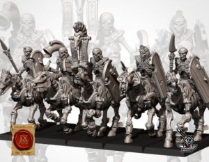 5 Cavaliers lourds squelettes des sables avec lances et boucliers