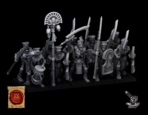 10 gardes Anciens des Nécropoles avec hallebardes et boucliers