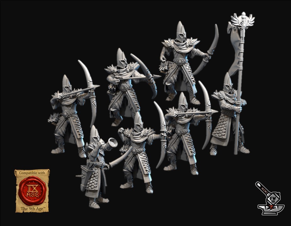 10 archers gardes de la lumière avec boucliers Elf of the Sun