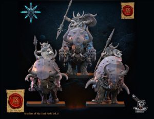 3 Guerriers des dieux sombres montés sur bisons