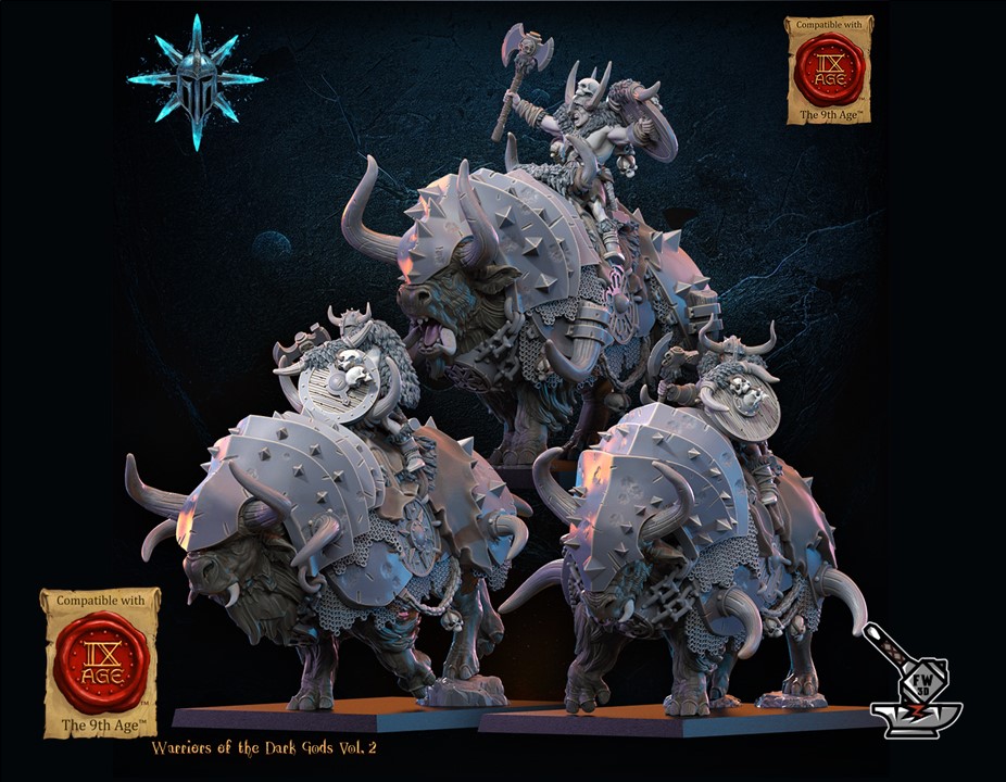 3 Guerriers des dieux sombres montés sur bisons – Image 2
