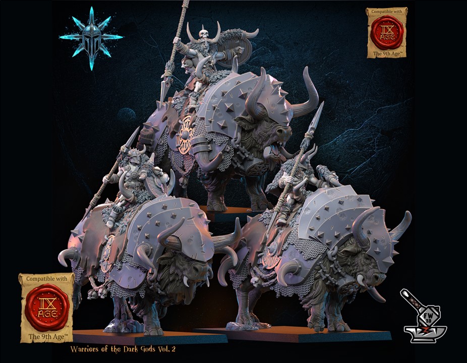 3 Guerriers des dieux sombres montés sur bisons – Image 3