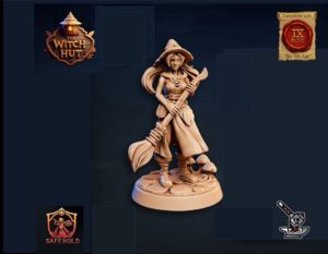 Sorcière avec balai avec socle