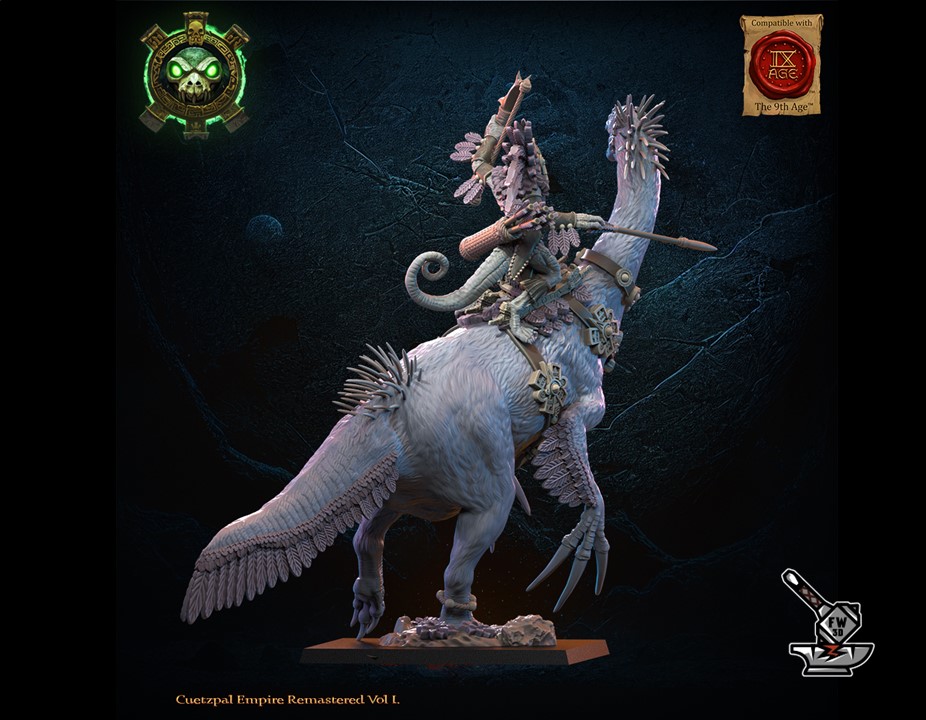 Seigneur Homme-Lézard avec lance et bouclier monté sur Cératominus de l'Empire Cuetzpal – Image 4