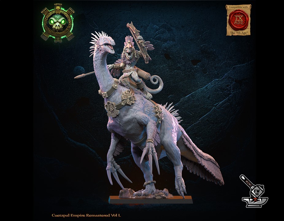 Seigneur Homme-Lézard avec lance et bouclier monté sur Cératominus de l'Empire Cuetzpal – Image 3