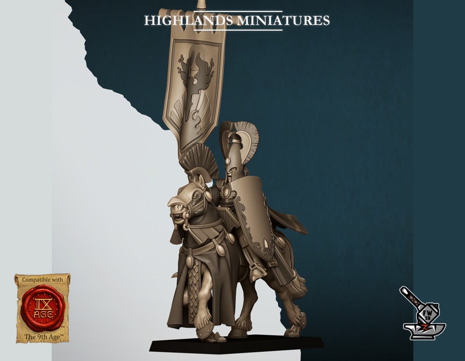 Seigneur Aegean Elfe monté avec grande bannière gravée