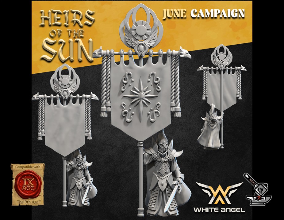 2 Héros Elfes Heirs of the Sun à pied et monté avec grande bannière (bannières non gravées) – Image 4