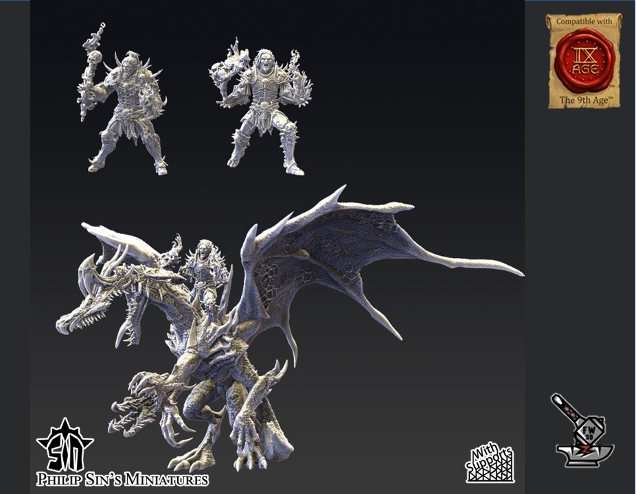 Seigneur Sorcier sur dragon bicéphale du Chaos - Image 2