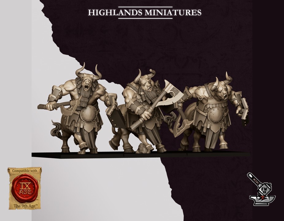 3 Minotaures Sons of Marduk avec armes et boucliers – Image 2