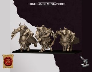 3 Minotaures Sons of Marduk avec armes et boucliers