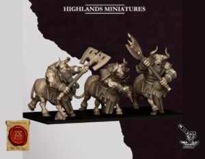 3 Minotaures Sons of Marduk avec haches à deux mains