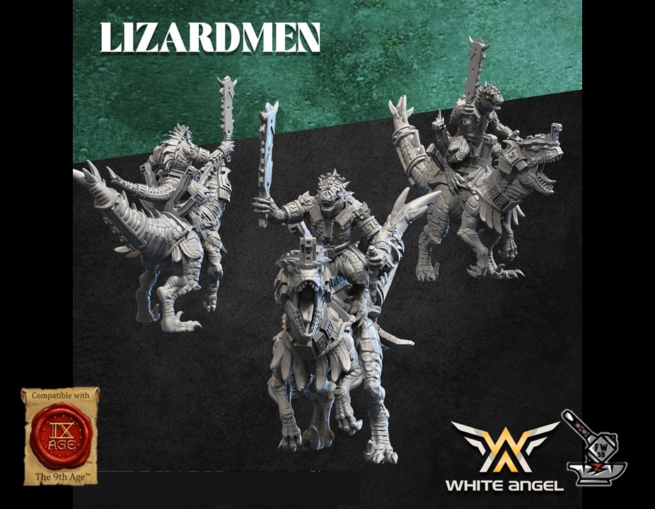 5 chevaucheurs Lézards avec armes et boucliers – Image 3